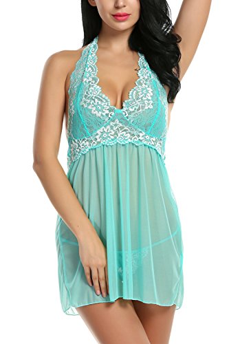 Avidlove Women Negligee Lingerie Sexy Babydoll Chemise Halter V Nightwear Green X-Large