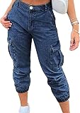 Women's Vintage Skinny Jeans with Side Pockets Distressed Mid-Waist Multi-Pocket Cropped Jeans Washe