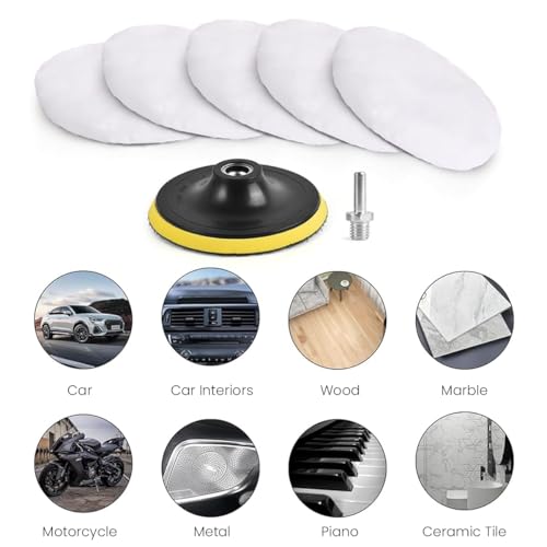 Image of STHIRA 5Pcs Wool buffing Pads with Hook and Loop Fastening, Soft Faux Wool, 3-Inch Replacement Car Polishing Pad for Scratches, Oxidation, Universal Use in Waxing and Buffing, Detailing Kit