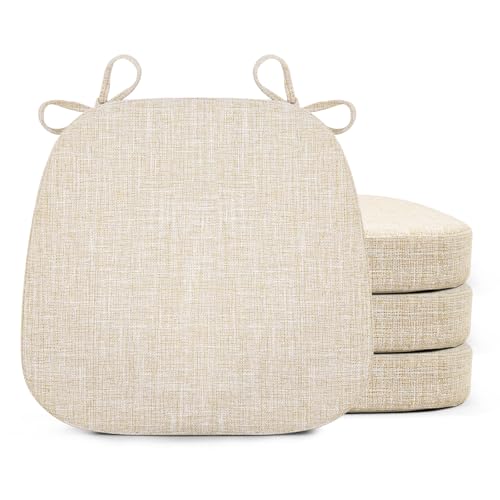 SINOSSO Chair Cushions for Dining Chairs, Soft Blended 2.5" High Density Support Foam Kitchen Seat Cushions with Ties, U-Shaped Non-Slip Indoor Chair Pads, 16.5" x 16", 4 PCS, Beige