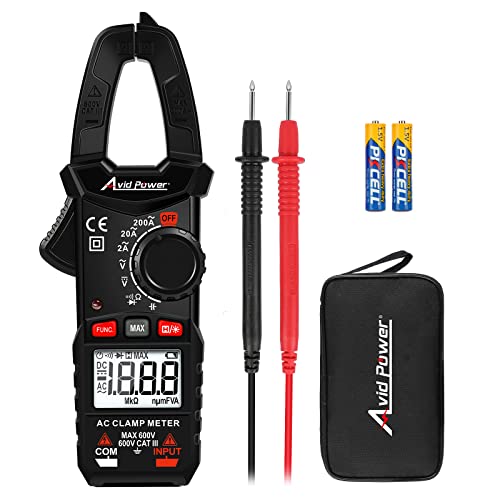 Digital Clamp Meter 2000 Counts, Auto-Ranging, AC Current Amp Multimeter with AC/DC Voltage, Ohm, Capacitance, Diode and Continuity Test, AVID POWER
