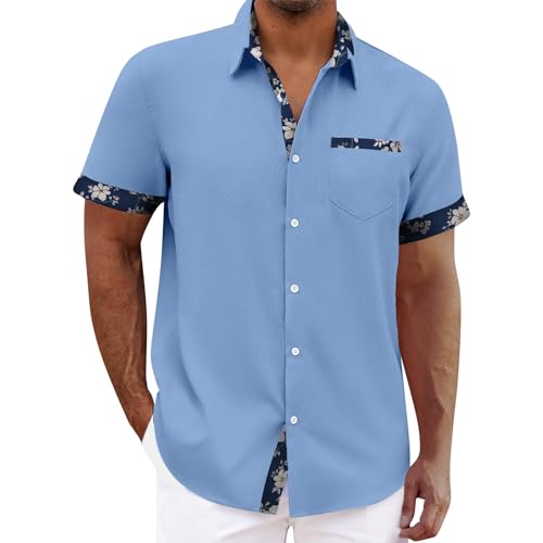 Mens Short Sleeved Shirts Linen Shirts Shirts Men Casual Short Sleeve Linen Mens Casual Shirts Summer Short Sleeve Shirts for Men UK Beach Shirt Men Party Shirt Men S Shirts Turquoise XL