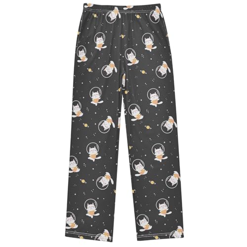 Boy's Pants White Orange Cat Space Star Jogger Pants Elastic Waist Long Bottoms Trousers with Pockets 6-14 Years