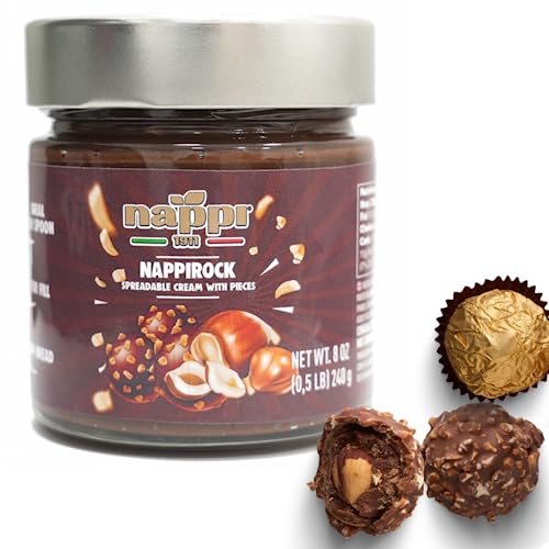 nappi 1911 Spreadable Crunchy Hazelnut Chocolate Spread, 8.5 oz (240 g), Nocciola, Nappirock, Product of Italy, Creamy Chocolate Butter, Nocciolata, Product of Italy