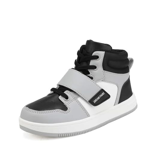 DREAM PAIRS Baskets Montantes Garçon Fille, Chaussures de Basketball et Sport Enfant, Sneakers Hautes Confortables pour Activités et Jeu Quotidien,Size 36,Gris Noir,Freestyle-K