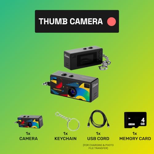 Mini Keychain Digital Camera - Y2K Retro 1080P HD Small Camcorder with 16GB Card & Keychain Included - Vintage Video & Photo Thumb Camera for Travel (Black Graphic) by Lensy - Used condition - Image 2