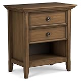 Picture of SIMPLIHOME Amherst Bedside Table - 24 inch Wide Solid Wood Nightstand Table in Rustic Natural Aged Brown, Transitional Bedroom Side or End Table with 2 Drawers, Open Storage Shelf and Bronze Hardware