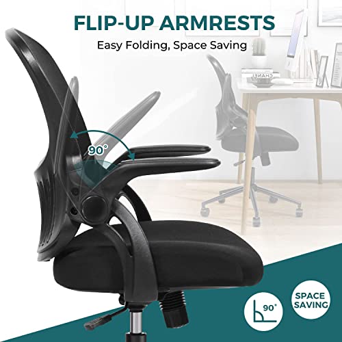 Smug Ergonomic Desk Home Office Mesh Computer Modern Height Adjustable Swivel Chair With Lumbar Support/Flip-Up Arms, 23.8D X 23.2W X 39.8H In, Black #TOP4
