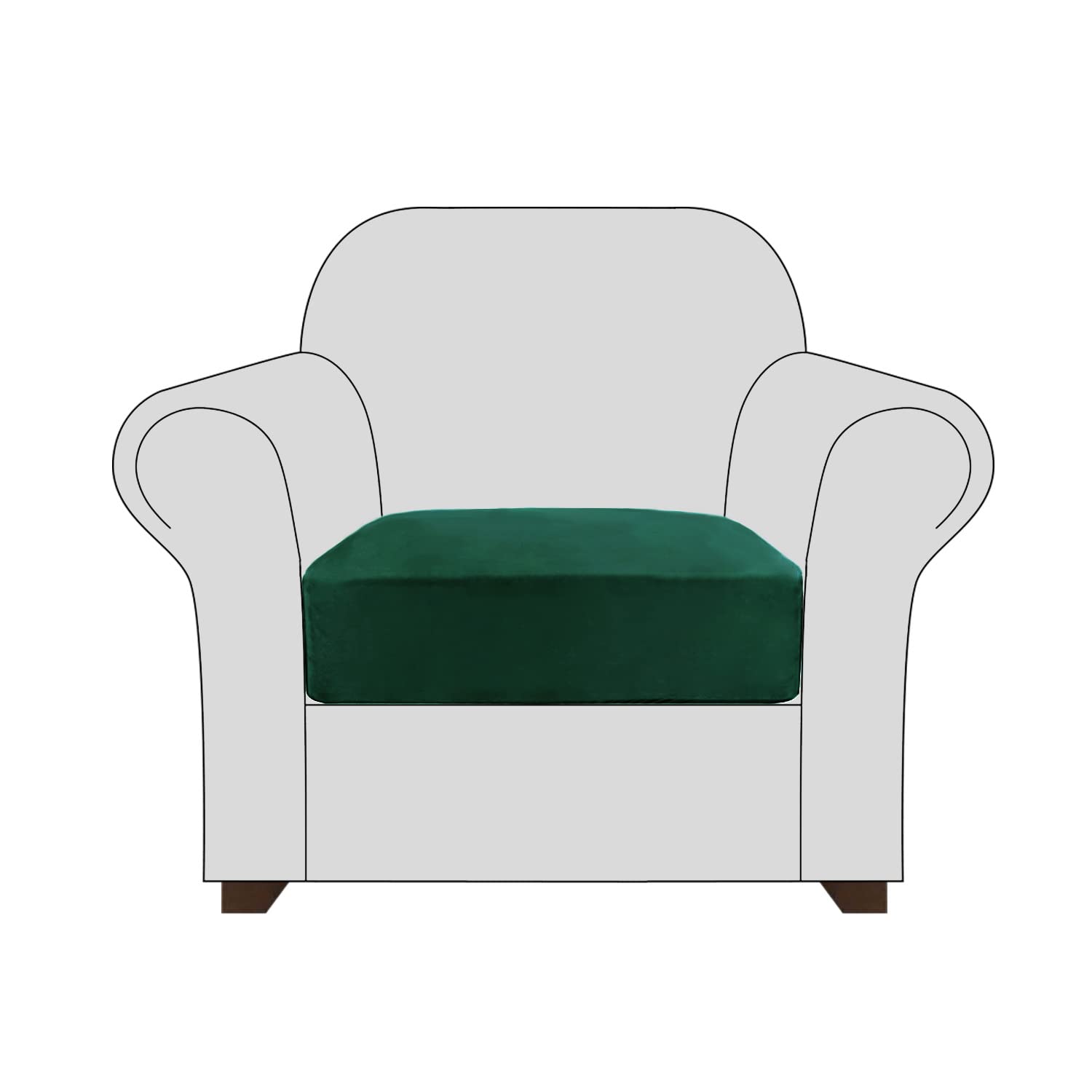 Couch Cushion Covers, Soft Velvet Seat Covers Stretch Cushion Slipcovers Furniture Protector with Elastic Bottom (Small, Dark Green)