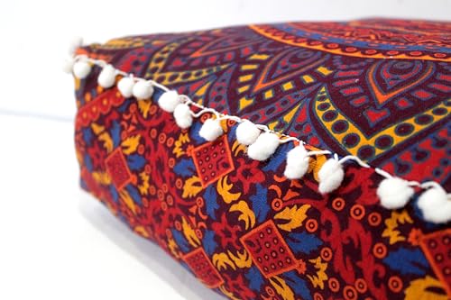 INDIAN CRAFT CASTLE ICC Floor Pillows & Cushion Covers Decorative Hippie Mandala Pouf Pillow Covers Seating Meditation Cushion Cover Large Boho Ottoman Case Pillowcase Couch New Orange, 24\" Square
