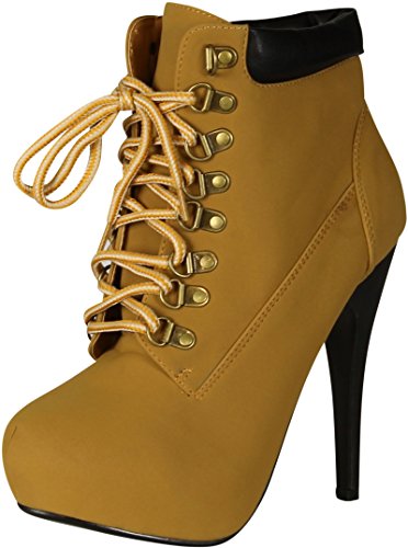 Forever Link Womens Compose-01 Tyrant Military Lace Up Platform Ankle Bootie,Camel,10 #TOP12