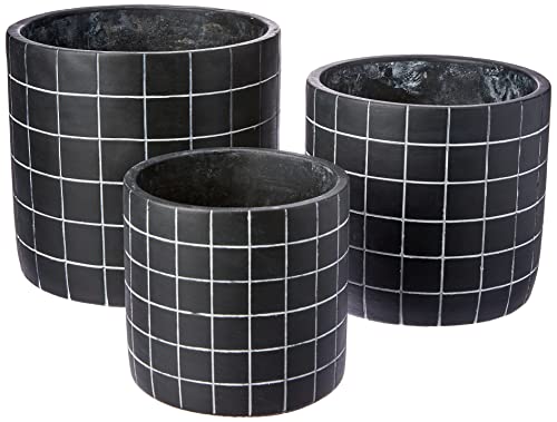 Kit Cachepot em Cimento, Mart, 10893, Preto, 3 Peças