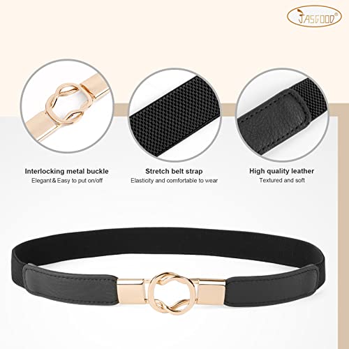 Jasgood 5 Pack Women Retro Elastic Stretchy Skinny Waist Belt With Metal Gold Buckle #TOP2