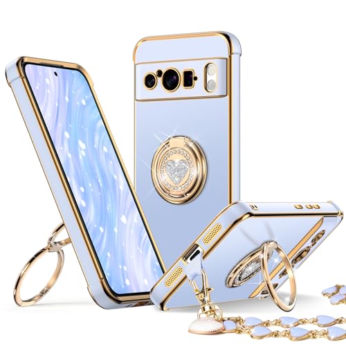 Coque pour Google Pixel 9 Pro coque de protection femme bleu avec support anneau double