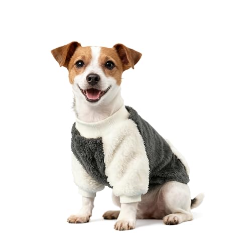 LESYPET Dog Sweater for Small to Medium Dogs, Fleece Lining Puppy Sweatshirt in Winter, Warm Puppy Clothes Pullover Jumper, Grey X-Large