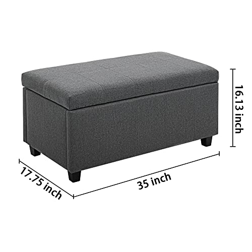 Homestripe 36Inch Damara Lift-Top Storage Ottoman Bench With Fabric Upholstery, Grey #TOP2