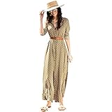 Patrón: impresión ZSRHH-Falda Vestido de Mujer Vestido de Solapa de Manga Larga con botón Abotonado Lunares Vestido Largo Largo (Color : Verde, Size : XL)