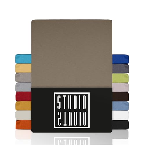 STUDIO Basic Spannbettlaken 200x220cm – Jersey-Spannbetttuch aus 100 % gekämmter Baumwolle – Taupe – Öko-Tex Zertifiziert, bügelfrei &...