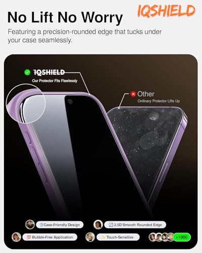 Image of IQShield My-View Privacy Screen Protector Tempered Glass Guard for iPhone 17 Pro, 9H Hardness, 2-Way Anti-Spy, Case Friendly [1 Pack]