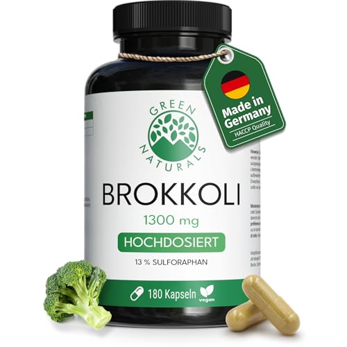 Green Naturals Brokkoli Kapseln - Hochdosiert: 170mg Sulforaphan & 1300mg Brokkoli Extrakt je Tagesdosis - 3 Monate Vorrat (180 Kapseln)