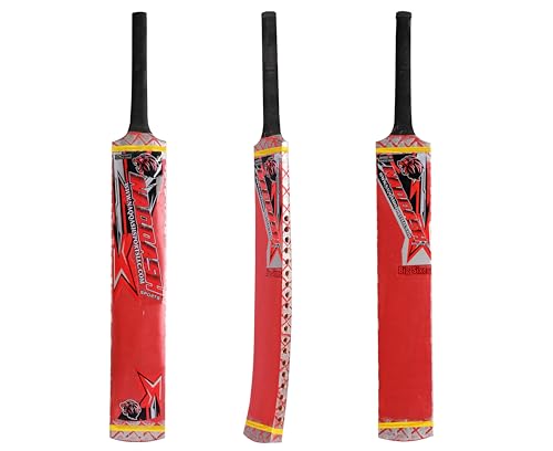 34” Lightweight Bat for Tape Ball & Soft Tennis Ball Cricket Bat for School & College Boys & Girls (Ages 12-17) Naqqash Sports (Red)
