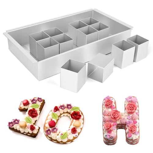 Rzspher Moule à gâteau chiffres, moule à gâteau chiffres et lettres DIY, moule à gâteau chiffres en aluminium réglable pour ensemble de formes de cuisson DIY,...