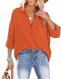 Oulivey Oversized Button Down Shirts for Women Cotton Boyfriend Long Sleeve Work Blouses Tops (0001-Orange-XXL)