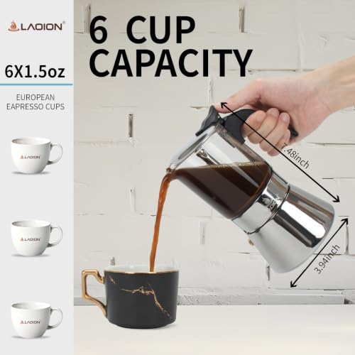Image of LAOION Stovetop Espresso Maker, 6Cup 240ml Moka Pot, Cuban Coffee Maker | Crystal Glass-top & Stainless Steel Coffee Maker Mocha Pot, Greca De Cafe, Cuban and Italian Coffee Maker for Cafetera Cubana