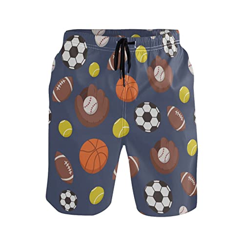 Color Retro Sport Balls Men's Boy's Novelty Beach Shorts Swim Trunks Summer Quick Dry Bathing Suits S