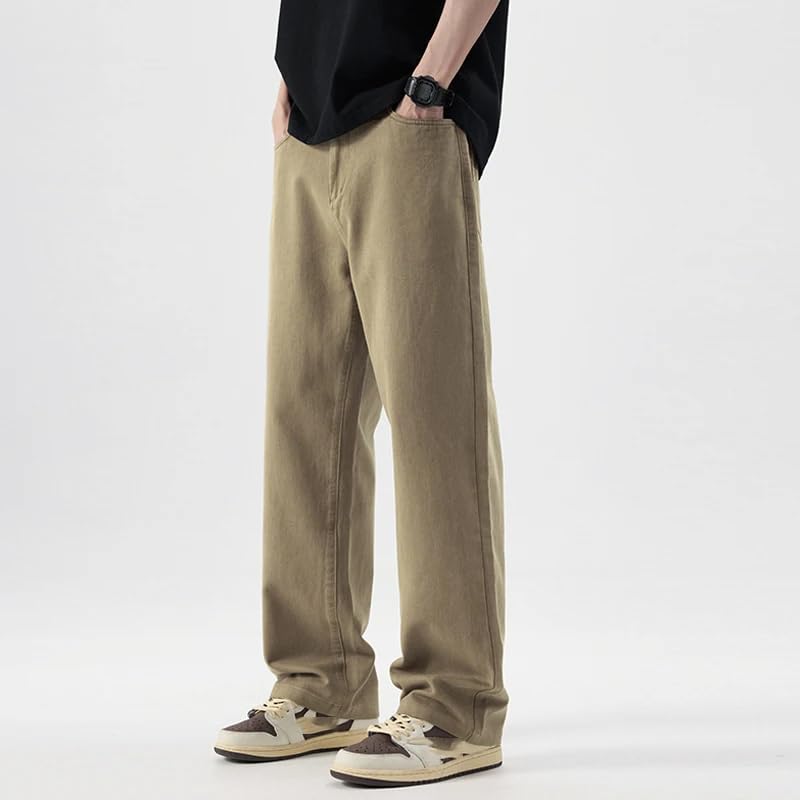 Men's Cotton Straight Casual Pants Solid Color Loose Flat Long Trousers2
