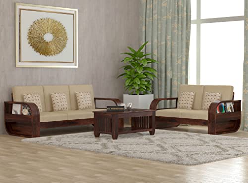 Image of K L FURNITURE Sheesham Wood 5 Seater Sofa Set For Living Room | Sofa Set For Living Room Furniture (3+2, Brown Finish)