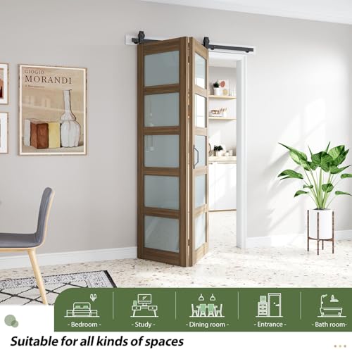 Image of FREDBECK Bifold Barn Doors 48X84(Double 24x84) with 5 Panels Frosted Glass