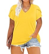 TAKEYAL Women's Plus Size T Shirts Petal Sleeve V Neck Tee Tops Summer Cute Baggy Casual Blouses ...