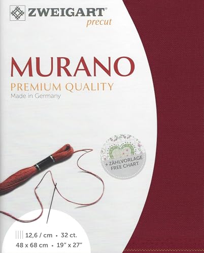 Image of Wizardi Murano Ruby Wine 3984 9060, Precut Zweigart 32 Count Evenweave Cross Stitch Fabric, Cotton Viscose Embroidery Cloth, 19x27 in for Adults