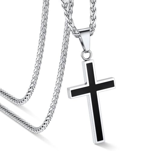 Image of U7 Cross Necklace for Men, Stainless Steel Silver Black Gold Mens Cross Necklace, 22-24 Inches