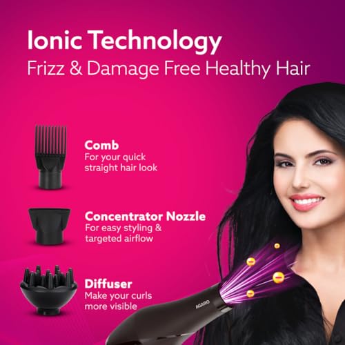AGARO HD-1120 2000W AC Professional Hair Dryer with Comb, Concentrator & Diffuser Nozzles, Hot & Cold Air, 2 Speed & 3 Temperature Settings with Cool Shot, Hair Dryer & Blower... - Image 5