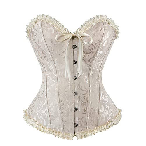 Arplvf Corsets For Women Victorian Corset Top Boned Bustier Lace Up Ivory Corset Plus Size 2Xl #TOP4