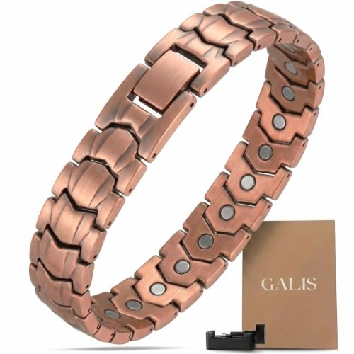GALIS Magnetic Cooper Bracelet for Men, Adjustable Links with Tool
