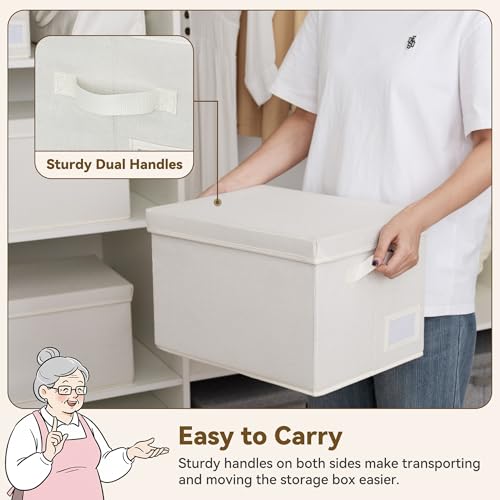 Image of GRANNY SAYS Fabric Storage Bins With Lids, Shelf Organizer for Closet, Clothes Organizer, Organization Boxes, Ivory, 3-Pack