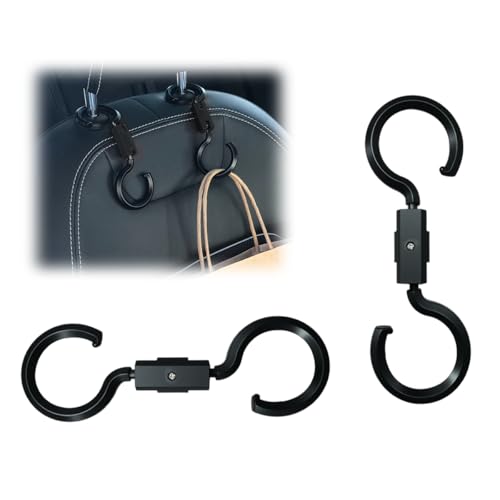 YoRise 2PCS S-Style Car Back Seat Headrest Hook, 360° Rotation Auto Seat Storage Hanger, Universal Vehicle Interior Organizer Accessories for Purse, Handbag, Coat, Umbrella, Grocery Bag (Black)