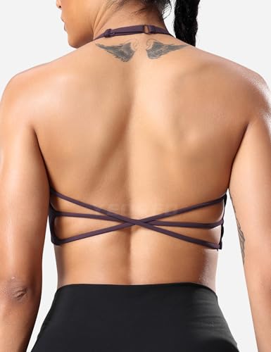 Image of YEOREO Women's Sports Bra Halter Workout Sports Bra Strappy Criss Cross Back Bra Removable Padded Yoga Crop Top