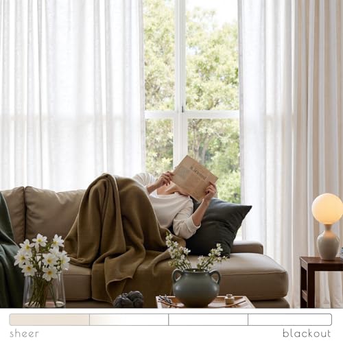 Image of jinchan Linen Curtains Light Filtering Back Tab 84x108 Inch 1 Panel White
