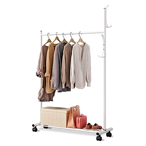 BXSUKEYOU Perchero de metal resistente, rieles para ropa con estante inferior para zapatos, soporte de ropa de pie sobre ruedas para dormitorio interior