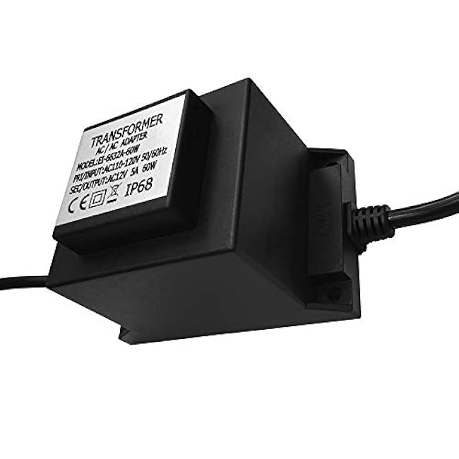 Waterproof 12V AC Transformer 5A 60W, 110V-120V to 12V LED Power Supply, Voltage Converter Driver, Adapter for Outdoor Landscape Lighting/Swimming Pool Light (60 Watts)