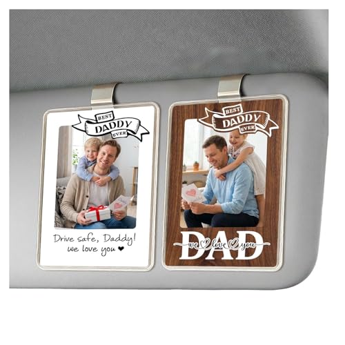 HubbgDesign Drive Safe Dad Gift from Daughter Son, for Dad, Personalized Photo Car Visor Clip, Dad Birthday Gift Idea, Sentimental Keepsake Car Decoration, 2 Pack (Daddy)