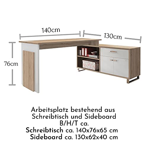 BEGA Manager Eck-Schreibtisch | In Sonoma Eiche | 140 x 76 x 65 cm | Mit Sideboard | 130 x 62 x 40 cm - 39-730-68 BEGA Manager Eck-Schreibtisch | In Sonoma Eiche | 140 x 76 x 65 cm | Mit Sideboard | 130 x 62 x 40 cm