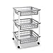 Tradineur - Carro verdulero gris plata con ruedas 3 cestas 40 x 30 x 61,5 cm. Carrito portaobjetos estantes multiusos para organizar los espacios domésticos, ideal para baño, cocina, sala y garaje