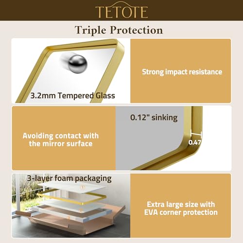 Image of TETOTE 24 x 30 Gold Bathroom Mirror Brushed Gold Metal Framed Vanity Mirror, Tempered Glass, Wall Mounted for Bathroom, Entryway, Bedroom, Living Room(Horizontal /Vertical)