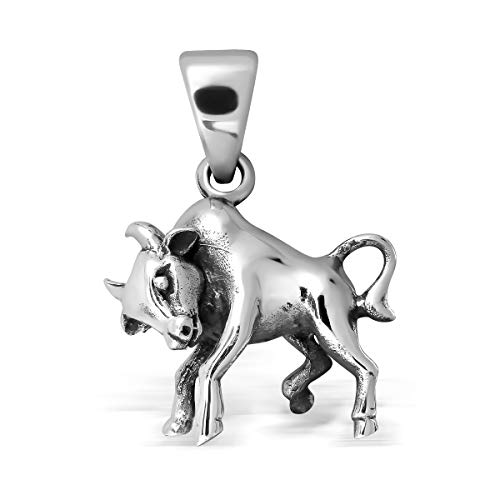 Withlovesilver 925 sterling Silver Zodiac Horoscope Taurus Sign The Bull (21apr-21may) ciondolo