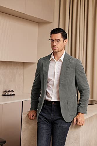 Men's Casual Corduroy Blazer Jacket Two-Button Sport Coat Silver Grey M #TOP5